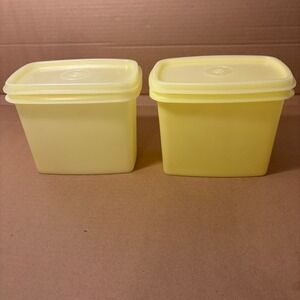 Tupperware Yellow  Food Storage Containers‎ Set of 2 with Lids 1243-10 Vintage
